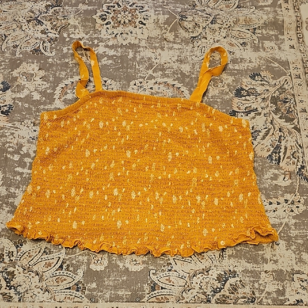 Torrid Smocked Crop Cami – Yellow Floral Tie-Strap Tank Top